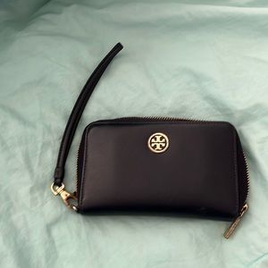 Tory Burch, blue leather wristlet
